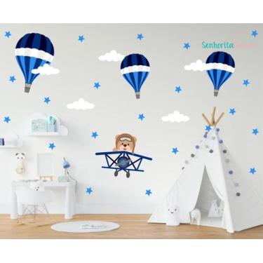 Imagem de Adesivo De Parede Quarto Menino Principe Urso Aviador Azul - senhorita