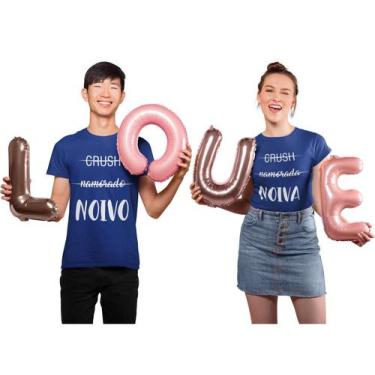 Imagem de Kit Love Com 2 Camisas Camisetas Baby Look Dia Dos Namorados Casal Azu