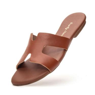 Imagem de Rasteirinha Feminina Couro Conforto Leve Sola Antiderrapante Caramelo 