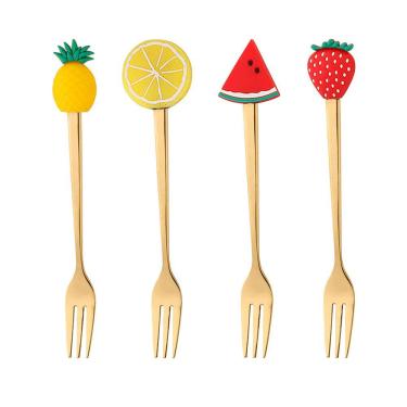 Imagem de Conjunto 4 Garfos de Aço Inox Fruit Dourado 28872 - Wolff