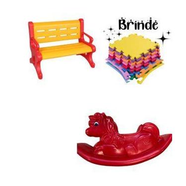 Imagem de Kit Banco Plástico com Gangorra Unicórnio e 4 Tatames 50x50 - Valentin