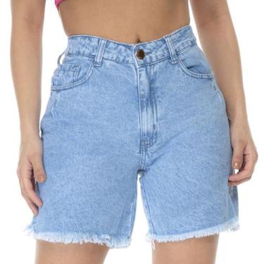 Imagem de Short Jeans Meia Coxa Feminino Bermuda Cintura Alta - Naraka, Azul cla
