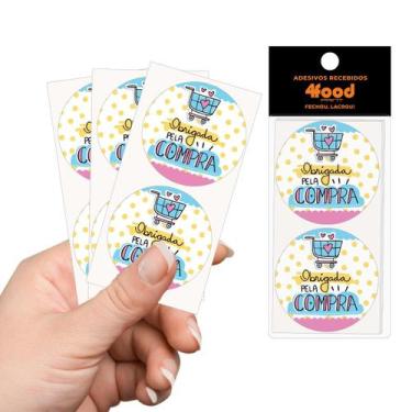 Imagem de 50 Etiquetas Adesivas  Obrigada Pela Compra  Adesivos Recebidos  4Cm -