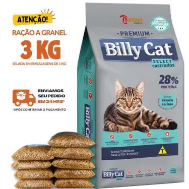 Imagem de Kit 3 KG Ração Para Gato Billy Cat Select Gatos Castrados Granel