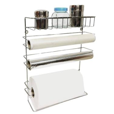 Imagem de Suporte Porta Papel Toalha Para Parede 5 em 1, Porta Alumínio, Pvc e Temperos Aço Cromado Premium