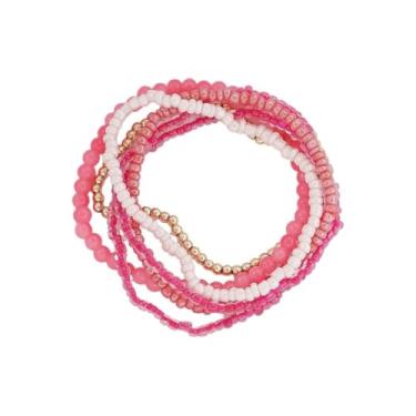 Imagem de Pulseira feminina com franjas de cristal com contas de arroz, feitas à mão, boêmio, colorido, empilhável, conjunto de pulseiras elásticas em camadas de sementes multicoloridas, joias de festa, One