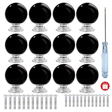 Imagem de ANJUU 12 maçanetas de armário de vidro bolha de cristal de forma redonda de 30 mm com parafusos, puxador de gaveta usado para cozinha, cômoda, porta, armário (preto