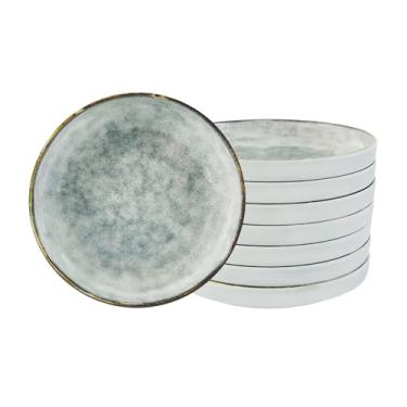 Imagem de TP Conjunto de pratos de jantar de melamina de 18 cm, conjunto de pratos de servir para macarrão, salada, cereal, sopa, aveia, serviço de jantar leve e inquebrável, pode ser lavado na lava-louças,