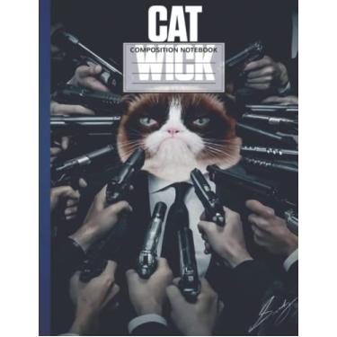 Imagem de Composition Notebook: Funny Cats John Wick 8.5 x 11 Inches, 110 Pages Composition Notebook, Wide-Ruled, Cute Notebooks For Kids School Home Office Teens, And Adults, Gamer