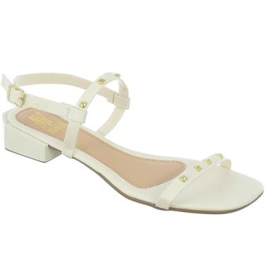 Imagem de Sandália Via Angel Feminina, Saltinho Baixo Quadrado, Tiras com Tachas (Off White, BR, Adulto, Numérico, 38)