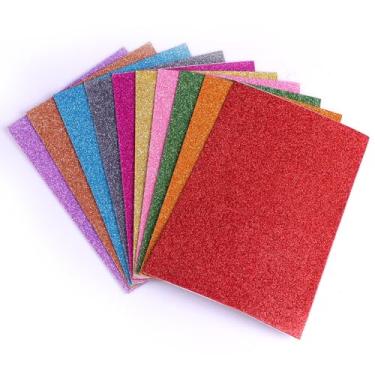 Imagem de CIMERAC 10 folhas de espuma com glitter para artesanato, folhas grossas autoadesivas EVA para scrapbook, presente, cortadores, cartões, decoração de festa, 30 x 20 cm (multicolorido)