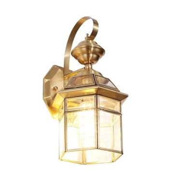 Imagem de Luminárias de parede simples para exterior, modernas, criativas, 13 pol., douradas, vintage, todas de cobre, à prova d'água, com base E27/26, fonte de luz, lâmpada de parede de jardim para v