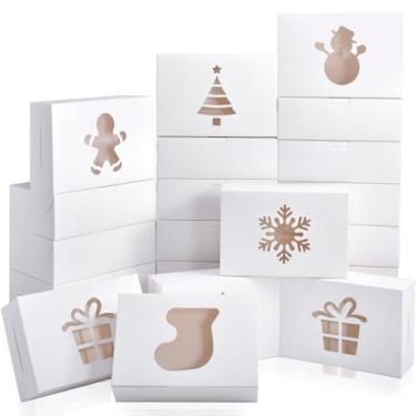 Imagem de KPOSIYA Pacote com 36 Caixas de Biscoitos de Natal para Presentear, Caixas de Padaria Brancas de 9 X 6 X 3" com Janela, Latas Grandes de Biscoitos de Natal com Tampas, Pequenas Caixas de Guloseimas De
