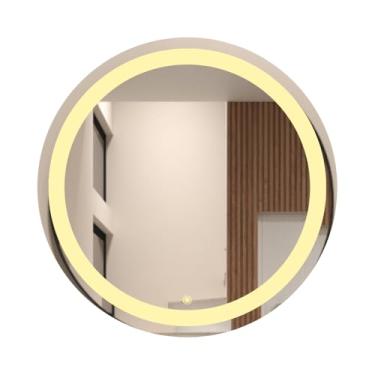 Imagem de Espelho jateado lapidado dimerisável decorativo redondo 60cm luz led touch luxo (Led quente)