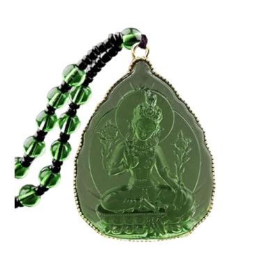Imagem de SIXAOAZZ Colar com pingente de tara verde Avalokitesvara estátua de Buda colar de amuleto de cristal unissex eliminar o sofrimento colar Feng Shui abençoe saúde e riqueza, Cristal, Cristal