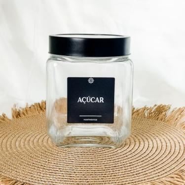 Imagem de Pote de Vidro com Tampa de Metal e Acrílico Preta 1,2L + Etiqueta - Ly