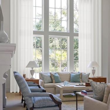 Imagem de Cortinas de linho branco plissadas extralongas de 601 cm de comprimento para sala de estar, teto alto, filtro de luz, semitransparente, plissado, com ganchos, argolas, abas traseiras, cortinas de