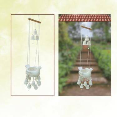 Imagem de Sino dos Ventos Decorativo em Cerâmica, Porta Plantas com 12 Sininhos, Design Pato, Branco