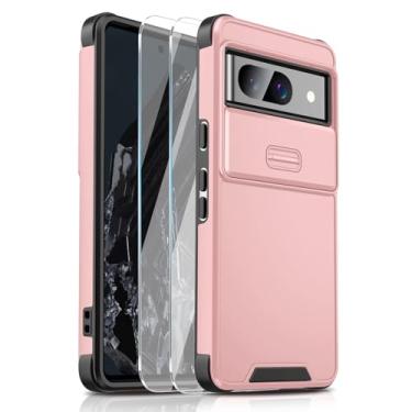 Imagem de Lokyoo Capa para Google Pixel 8A com capa deslizante para câmera + 2 pacotes de protetor de tela, 2 em 1 resistente, à prova de impacto, PC rígido + capa protetora de silicone macio para Pixel 8a rosa