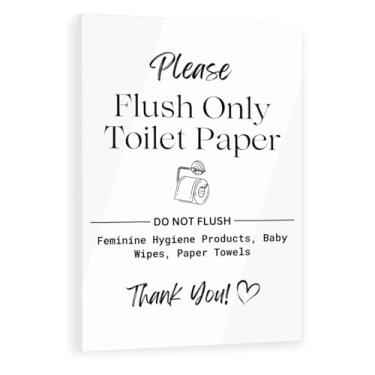 Imagem de Placa de acrílico transparente "Flush Only Toilet Paper" – Acabamento semelhante a vidro – Ideal para banheiros em aluguéis, escritórios e espaços compartilhados (branco, 8,9 cm x 12,7 cm)
