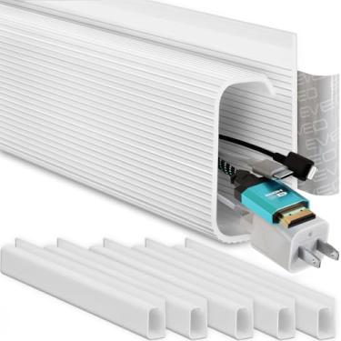 Imagem de Gerenciamento de cabos J Channel de 246 cm EVEO - Pacote com 6 capas de cabos - Trilha de cabos - Gerenciamento de cabos sob a mesa com faixa adesiva embutida 15 x 40 cm - Organizador de cabos de mesa