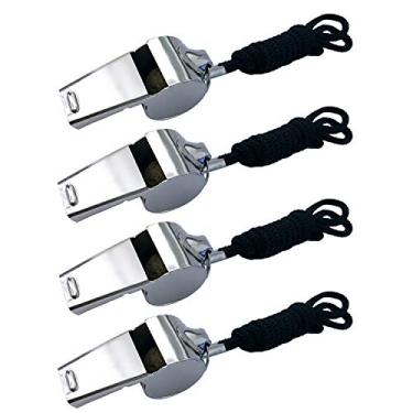 Imagem de BEADNOVA Apito de aço inoxidável com cordão apito de treinador apito policial apito de metal apitos esportivos apitos de treinadores apitos (pacote com 4, prata)