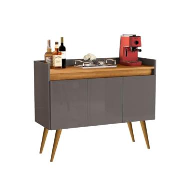 Imagem de Aparador Sala Retrô Pés Palito Em Madeira Maciça - Venezza 3 Portas - Cor: Cinza Com Madeirado - Lojas K7