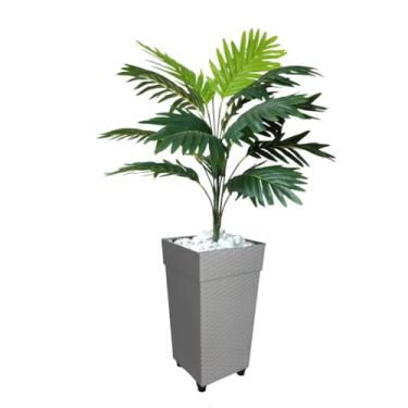 Imagem de Planta Artificial Palmeira + Vaso Decorativo Enfeite Casa e Decoração Sala Quarto Escritório (Cinza)