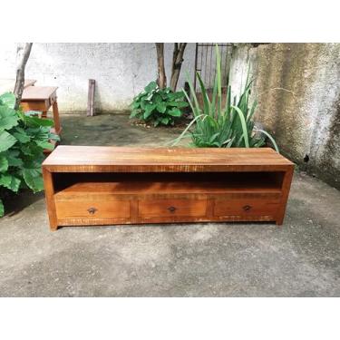 Imagem de Rack para TV em Madeira de Demolição, 160 cm, 3 Gavetas, Acabamento Rústico