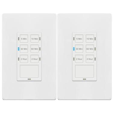 Imagem de TG Interruptor De Temporizador De Contagem Regressiva De 4 Horas, 5-10-30-60 Min, 2-4 Horas, Interruptor De Temporizador De Parede Para Ventiladores De Banheiro, Luzes, Fio Neutro De 120 Vca Necess