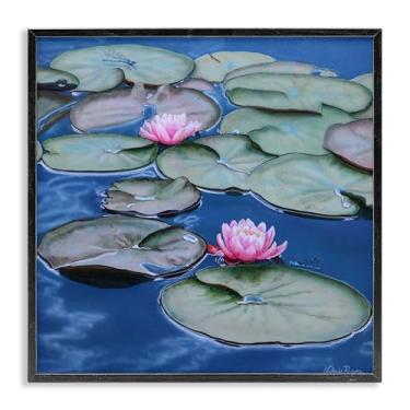 Imagem de Stupell Industries Blue Pond Lily Reflection Design de parede giclée emoldurado preto por Valerie Rogers, 17 x 17