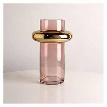 Imagem de Vaso Vaso de vidro pintado de ouro, luz nórdica, simples, transparente, arranjo de flores hidropônicas, design criativo, decoração de casa Vaso de flores(Grande)