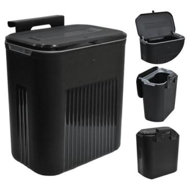 Imagem de Lixeira Suspensa Preta 9 Litros C/ Suporte Adesivo e Alça - Arqplast