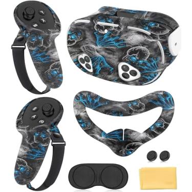Imagem de Silicone Cover Set Compatible with Meta/Quest 3S Accessories, Controller Grips, VR Protector Face & Front Shell Headset Cover and Lens Protective Cove-r (Illusion Black)