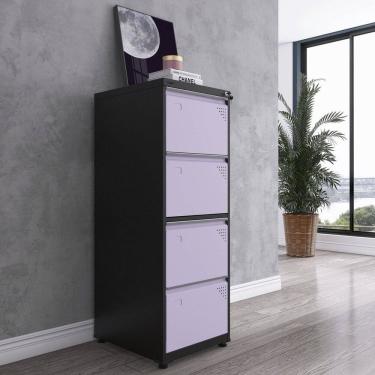 Imagem de Gaveteiro Arquivo para Escritório em Aço 4 Gavetas Preto/Lilás