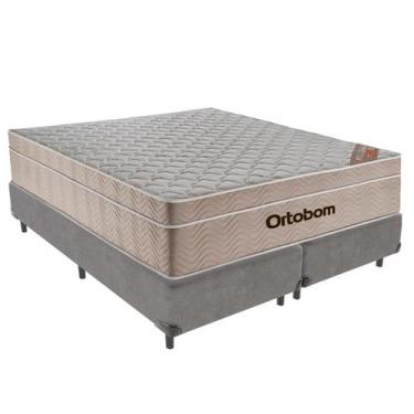 Imagem de Cama Box Queen Cinza + Colchão Airtech Molas Ensacadas Ortobom