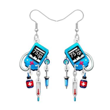 Imagem de DALANE Brincos de seringa de acrílico para o dia da enfermeira com pingente de batimento cardíaco tema médico engraçado eletrocardiograma apreciação estudantes formatura joias presentes de