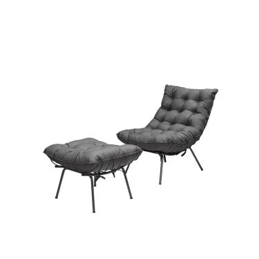 Imagem de Poltrona Com Puff Costela Aramada Adão Preta-Linho Grafite