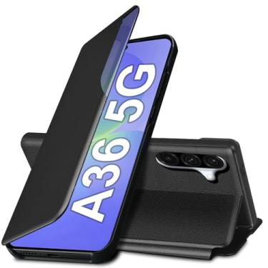 Imagem de Capa flip para Galaxy A36 para Samsung Galaxy A36 5G, capa de couro slim fit transparente para celular Samsung A36 com suporte, resistente, resistente à prova de choque (16,64 polegadas, 2025) (preto)