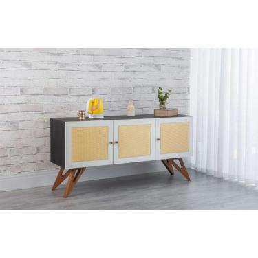 Imagem de Balcão Buffet Para Sala De Jantar Mdf Preto Pés Jatobá 3 Portas Branca