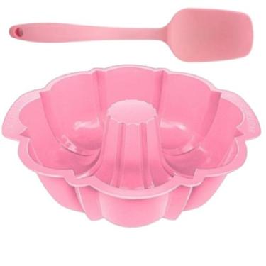Imagem de Kit Forma de Pudim Pudinzeira + Espátula de Silicone 21cm Rosa - JW SH