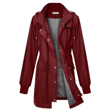 Imagem de Jaqueta de chuva PITINAN Capa de chuva impermeável para mulheres vinho tinto S