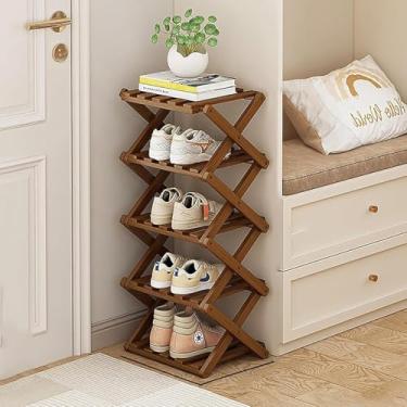 Imagem de JBNCRYGD Sapateiras, organizador de sapatos dobrável de bambu, prateleira independente para entrada, armário, quarto, corredor, natural, funcional, sapateira multifuncional, C, 5º andar