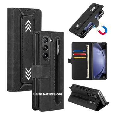 Imagem de Libeagle Capa carteira de couro para Samsung Galaxy Z Fold 5 com bloqueio de RFID, porta-cartões e compartimento para caneta S, proteção total e protetor de tela, capa magnética luxuosa de couro PU 5G