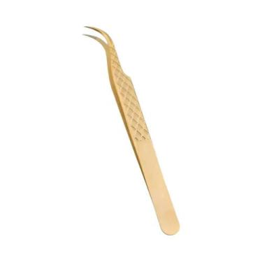 Imagem de Pinça Profissional para Extensões de Cílios com Pontas de Fibra Dourad