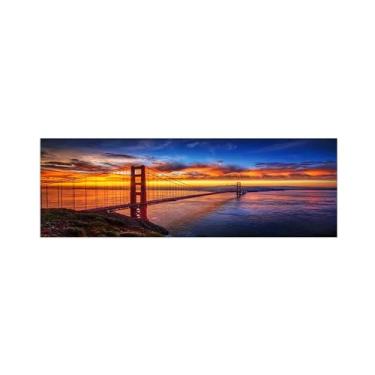 Imagem de Pintura de arte de parede em tela de paisagem imagem de natureza - Ponte Golden Gate Pôr do sol - Pôster e impressões para decoração de parede de sala de estar 50 x 150 cm sem moldura