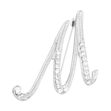 Imagem de PATIKIL Broche de letra, letra inicial m broches de strass metal cristal alfabeto A-Z broche de lapela para mulheres joias presente terno roupas chapéu vestido casaco artesanato, tom prata, length