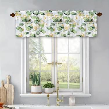 Imagem de Cortinas curtas de tratamento de eucalipto verde dourado para janelas, cortinas blackout para cozinha, painel para banheiro, quarto, sala de estar, 137 x 45 cm