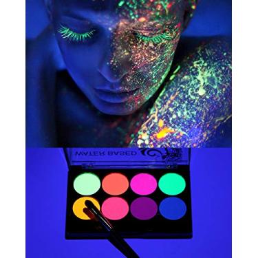 Imagem de Felico Kit De Pintura Facial Uv, Tinta Que Brilha No Escuro, Pintura Corporal Fluorescente Neon, 8 Cores, Pincel Profissional, Maquiagem Com Luz Negra À Base De Água Para Crianças E Adultos, Artigos