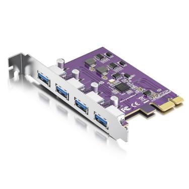 Imagem de ipolex PCIe para placa de expansão USB 3.0 de 4 portas, hub USB-A de 5 Gbps para desktop/servidor, suporta Windows 10/8/7/XP, Linux